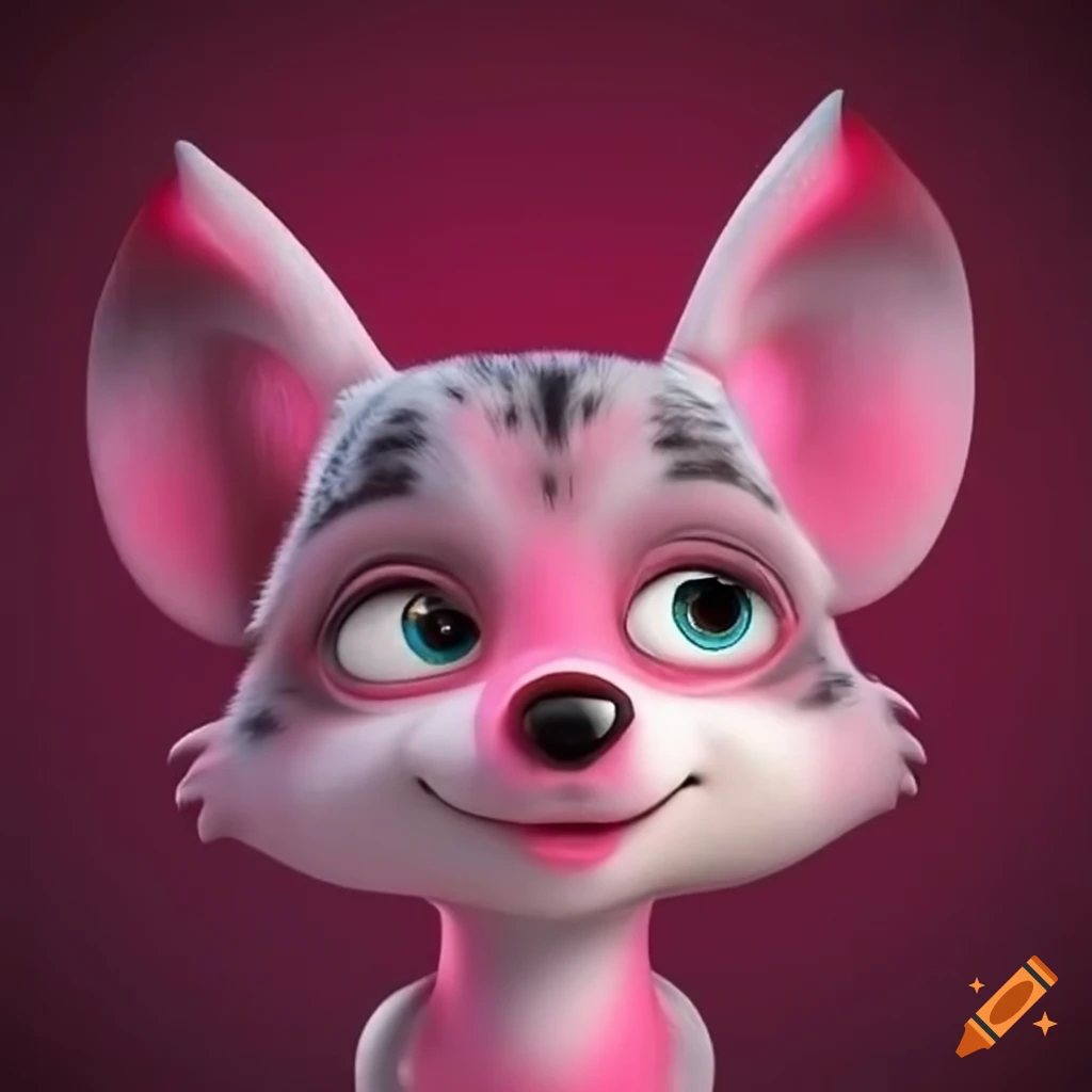 Cute 3d Pink And Red Valentine Merle Wolf Character Design With Heart Markings 