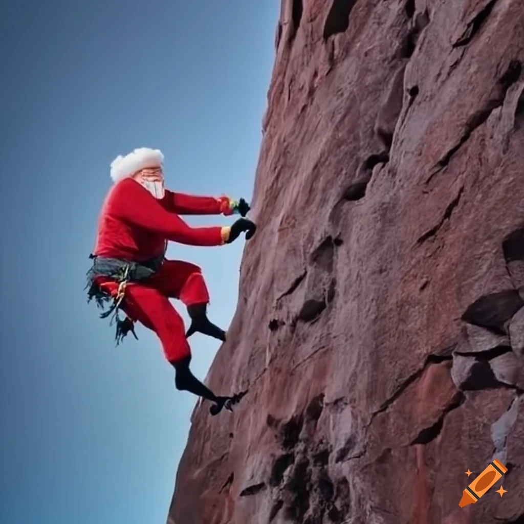 Santa Claus rock climbing