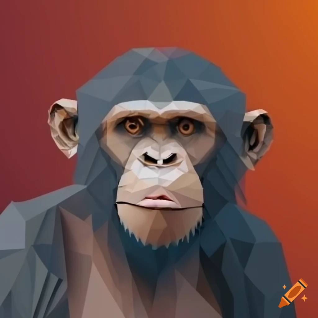 Low-poly triangle graphic of a chimpanzee