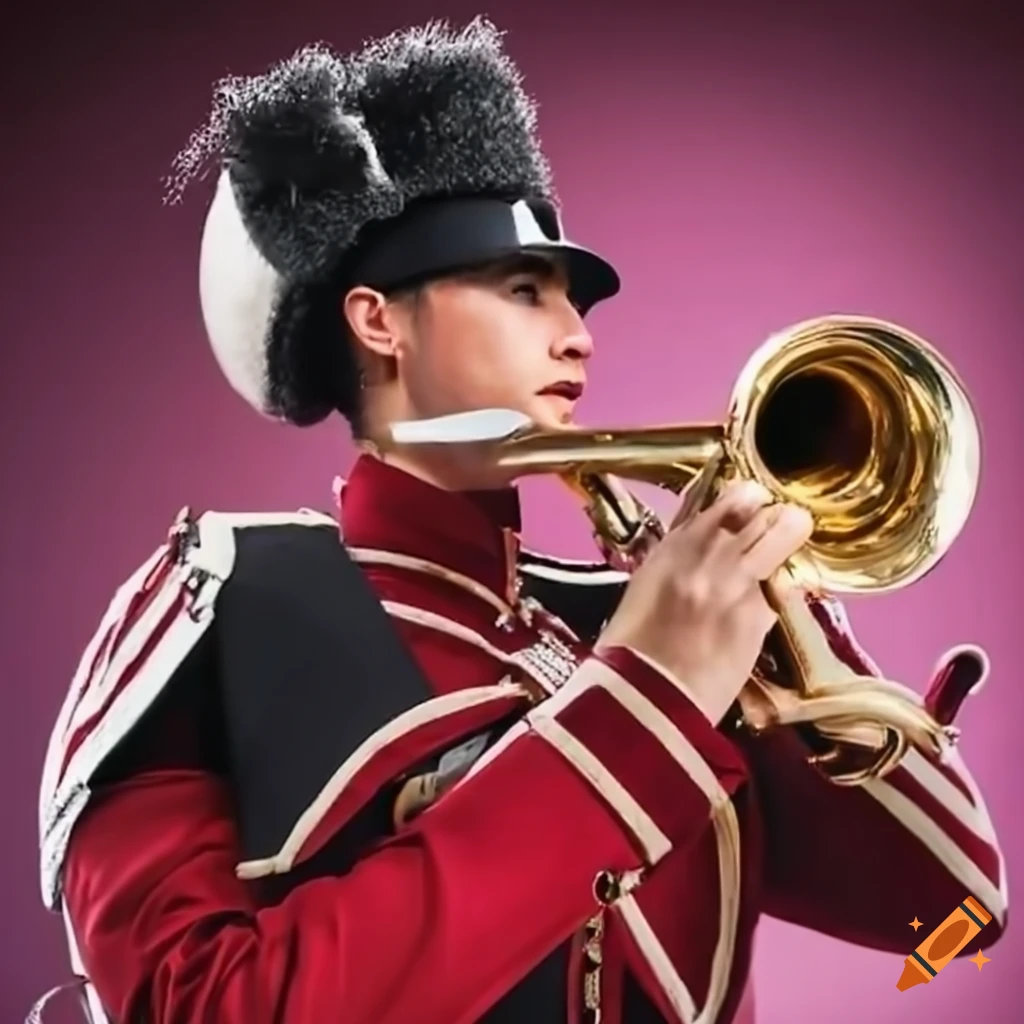 Members of the cornhuskers drum and bugle corps performing