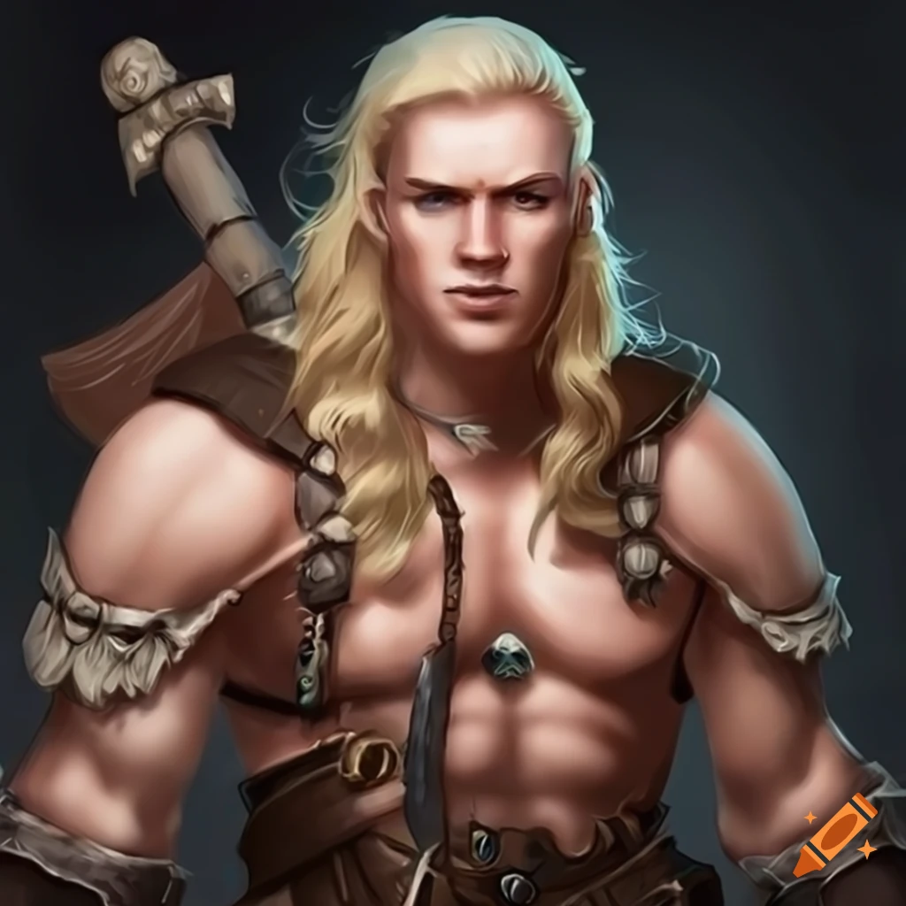 Medieval fantasy male barbarian with blonde hair
