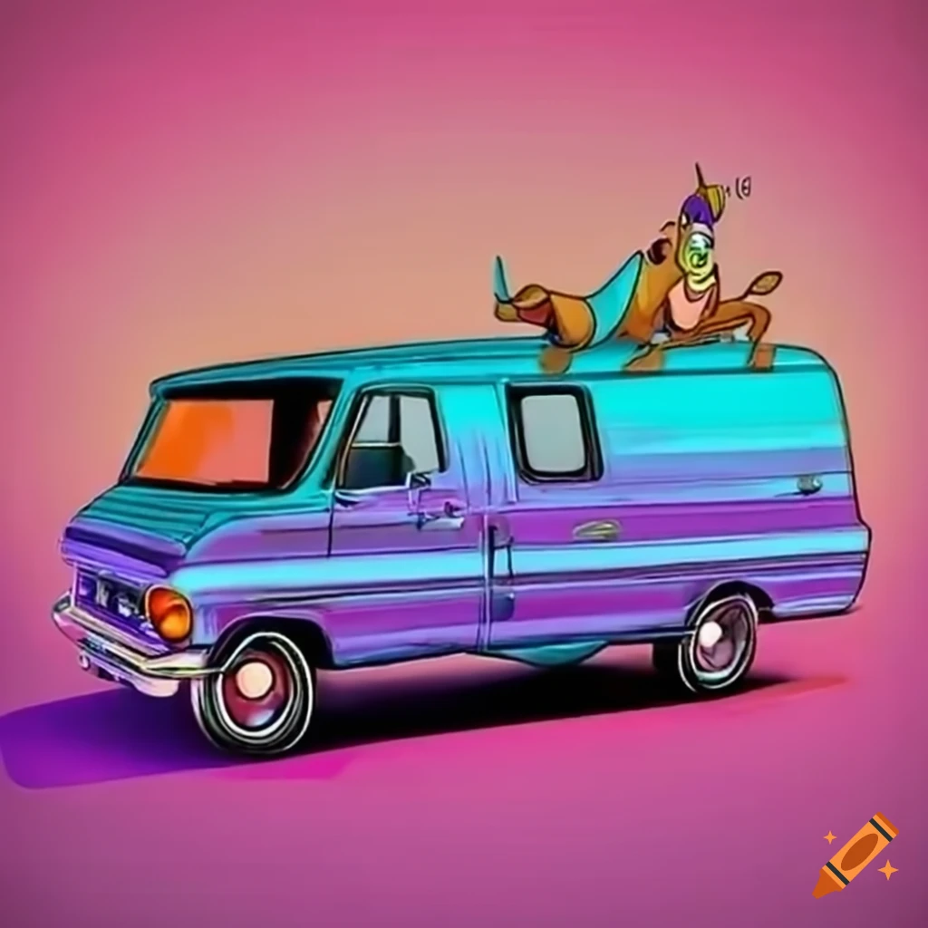 Ford Econoline journalist van in scooby doo style from the side