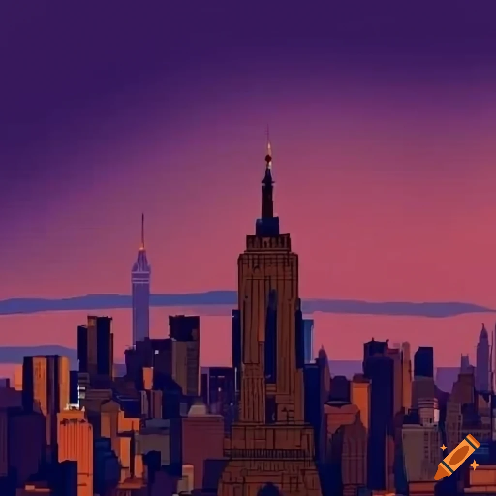 New York City skyline in Tom and Jerry art style