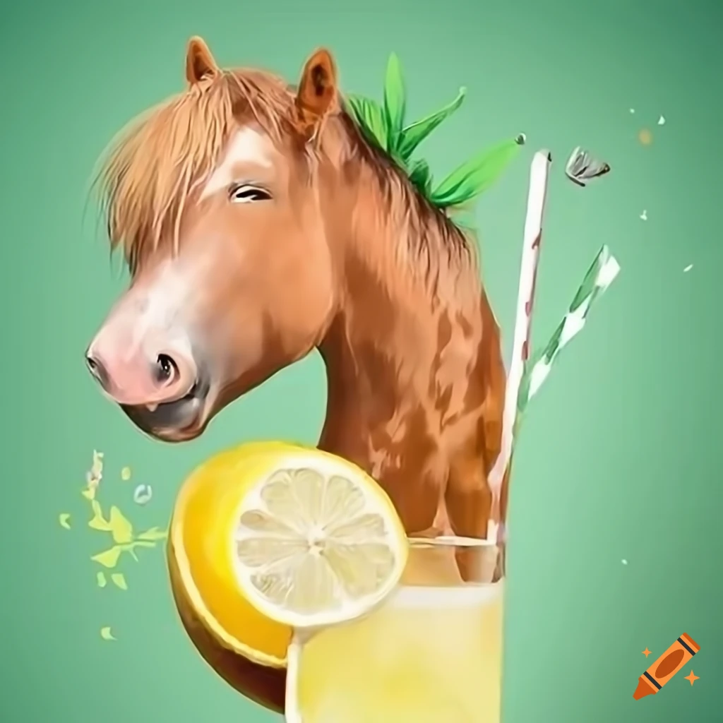 Friendly pony drinking lemonade through a straw