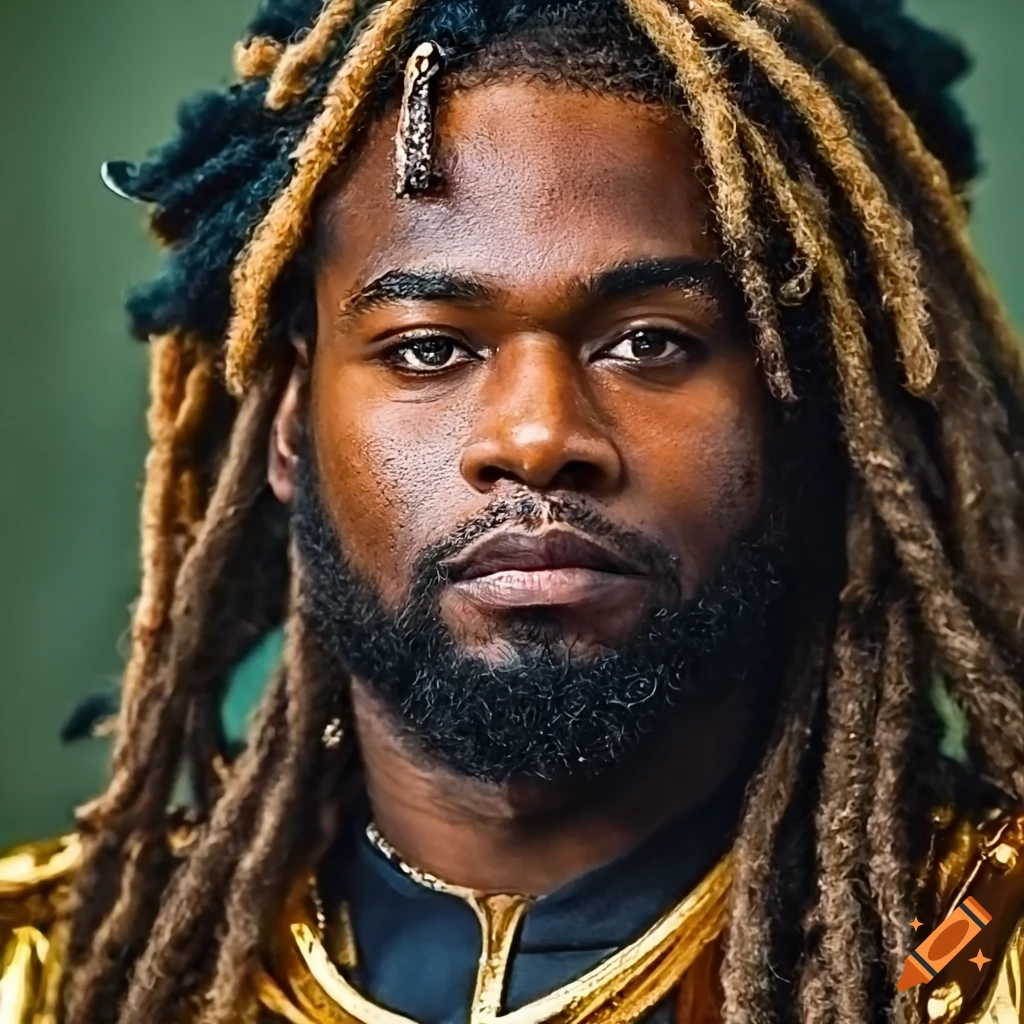 Black male human fire sorcerer with gold dragon scales on cheeks in high detail
