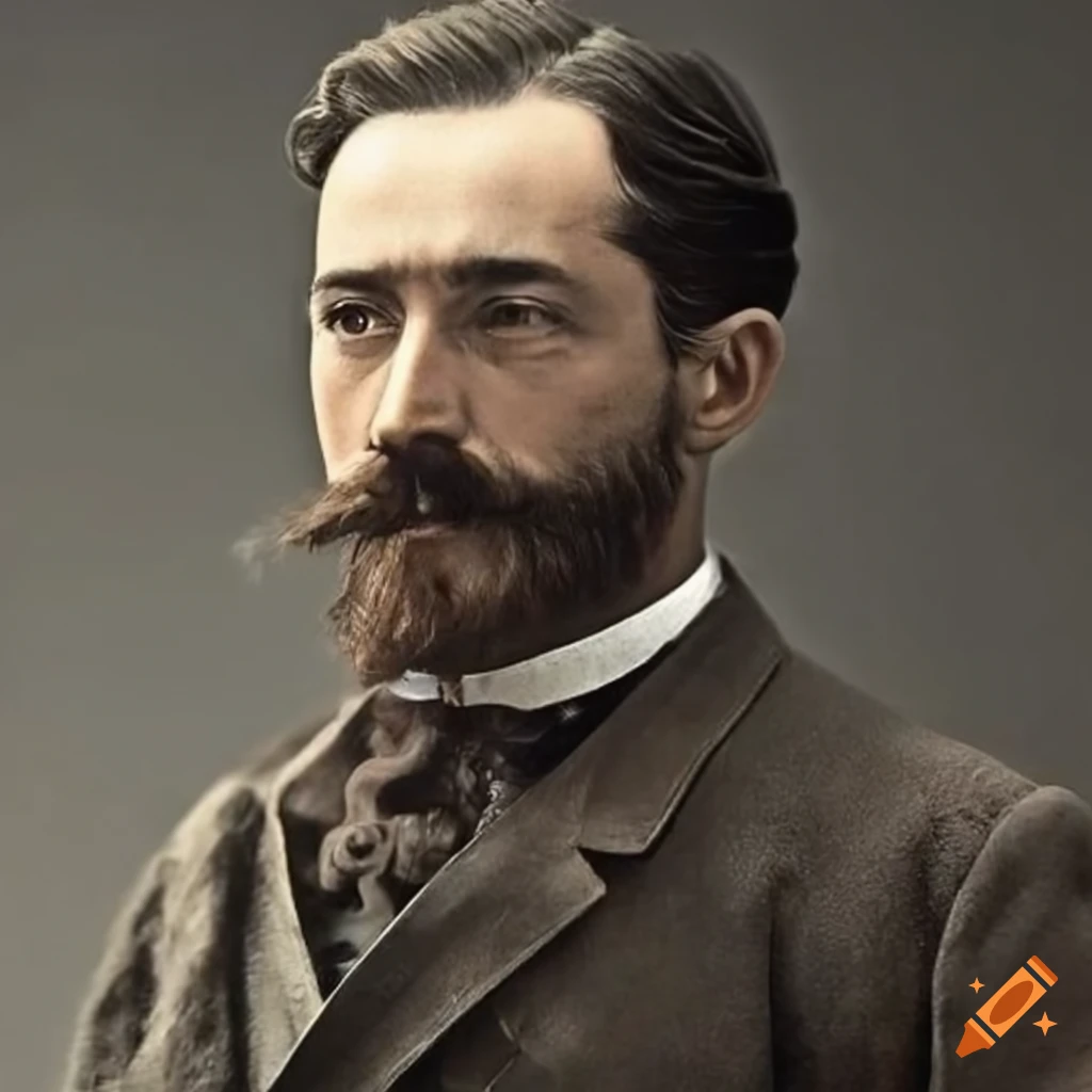Portrait of Pierre, a man in 1905 attire with a well-groomed mustache