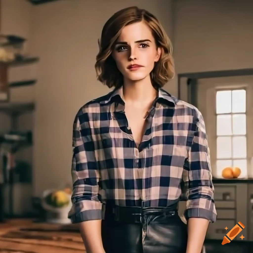 Young woman in country style outfit standing in farmhouse kitchen