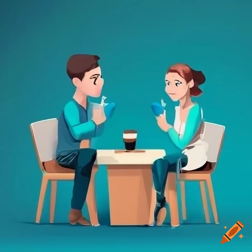 Two people having a conversation, one serving as a barista