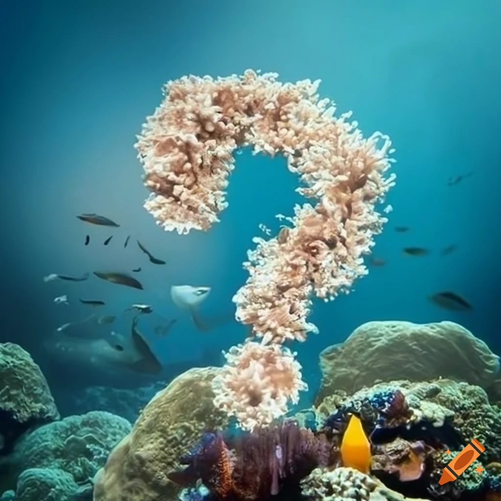 Question mark made of water in an underwater coral reef with question