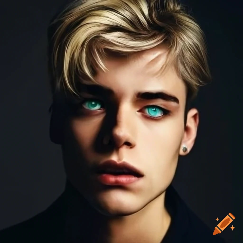 Attractive young man with green eyes and blonde hair on Craiyon