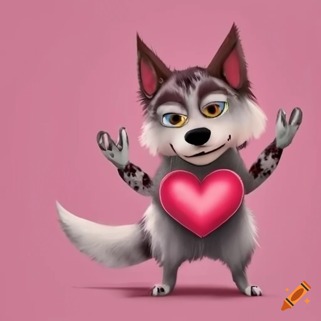 Cute 3d Pink And Red Valentine Merle Wolf Character With Heart Markings On Craiyon 