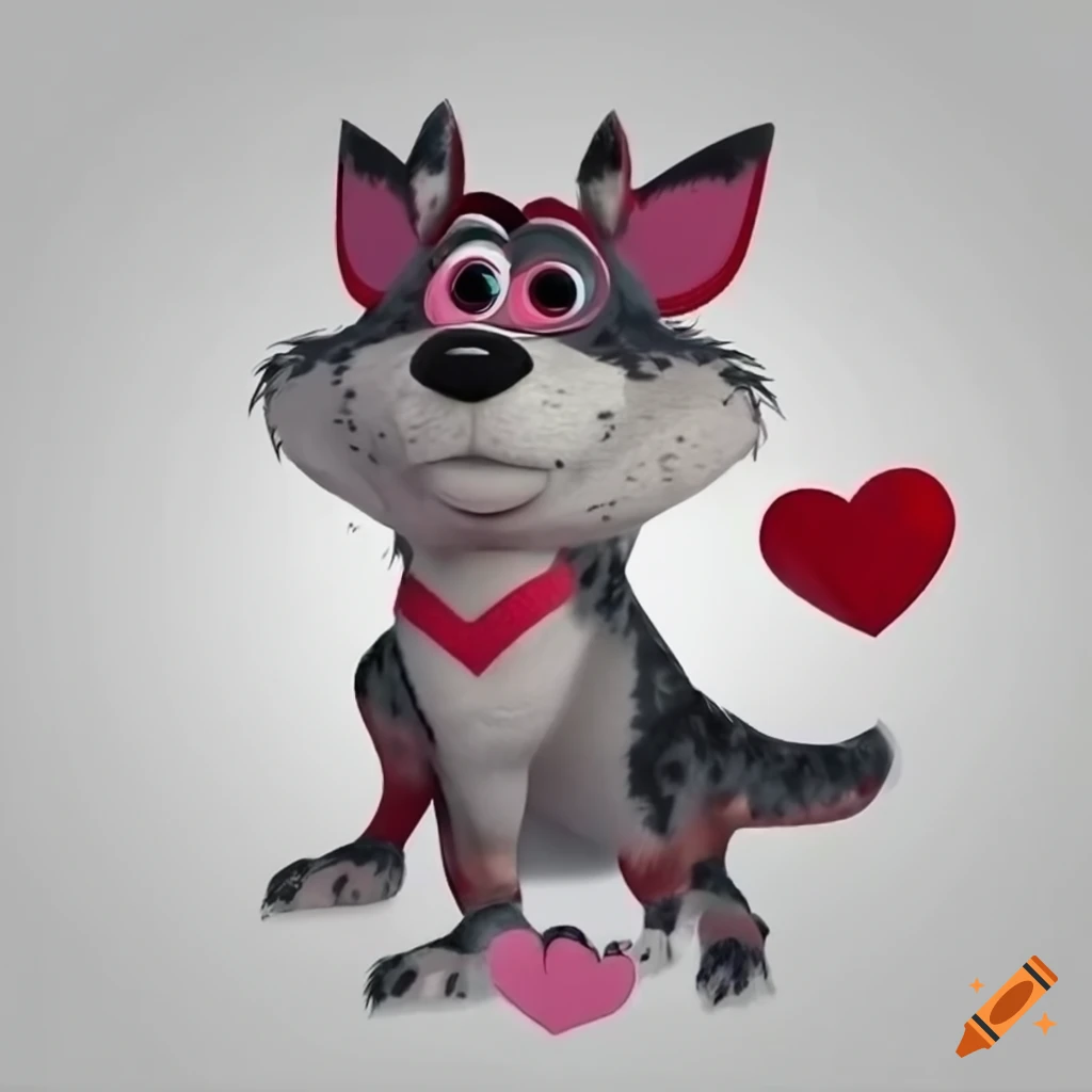 Cute 3d Pink And Red Valentine Merle Wolf Character Design With Heart Markings On Craiyon 