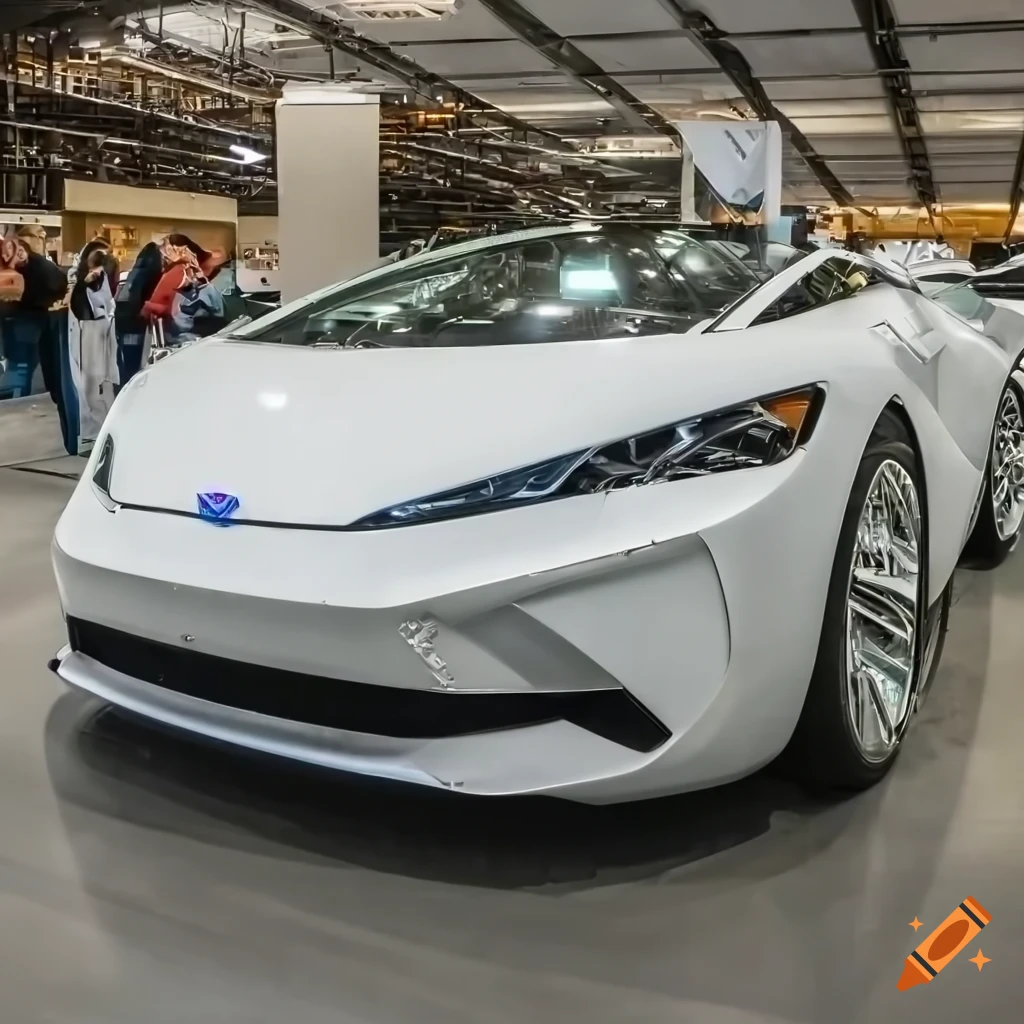White futuristic car with large windows in a biopunk style on Craiyon