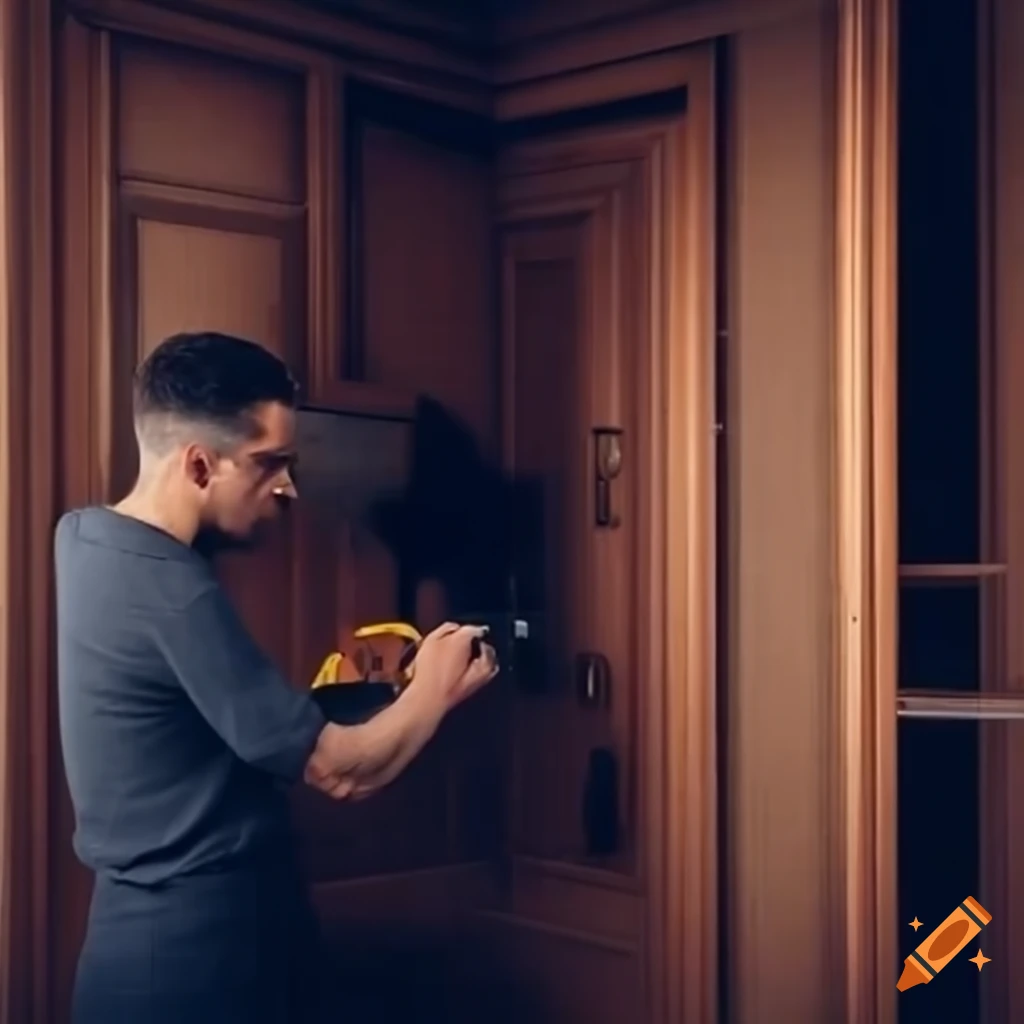 Man fixing a cabinet door
