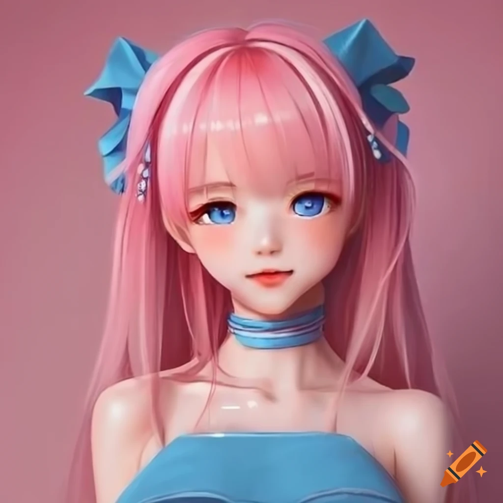 Girl with pink hair and blue eyes enjoying Boba tea