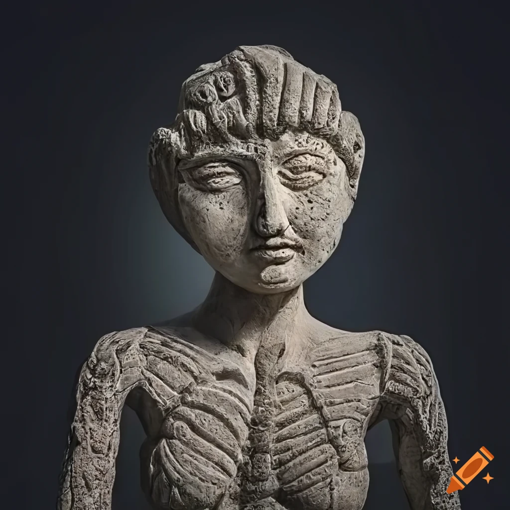 Ancient stone statue of spiderwoman deity