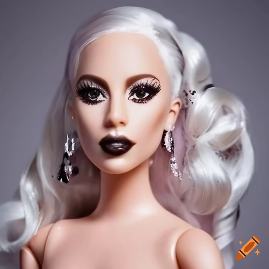 Stunning lady gaga as a barbie doll with platinum and dark hair in high