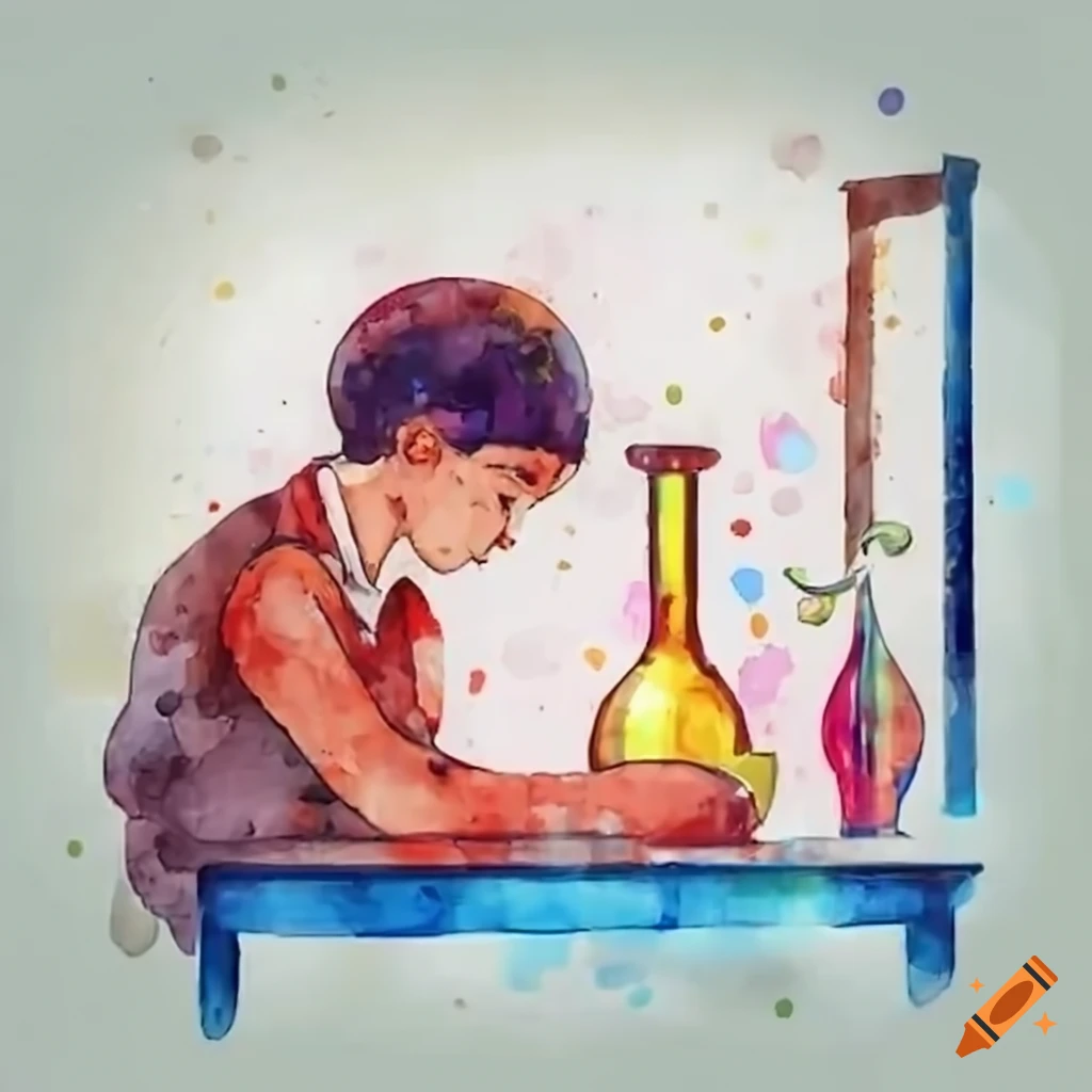 Chemist conducting experiment on a table on Craiyon