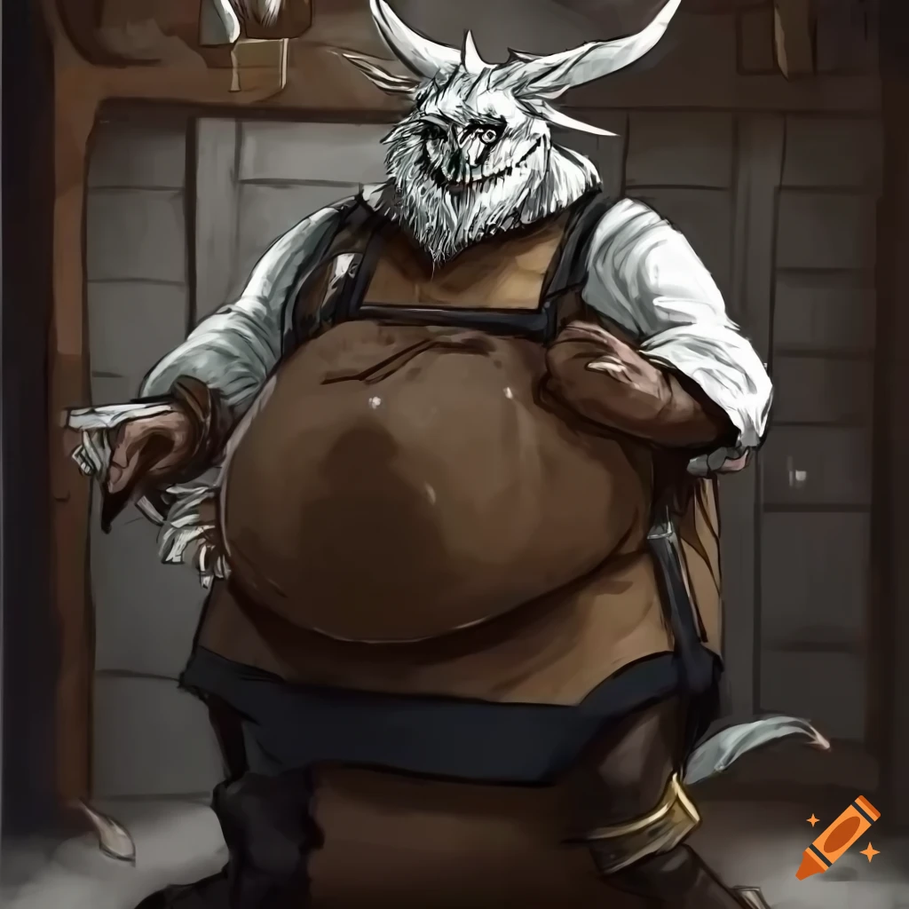 Friendly dragonborn chef serving customers in a fantasy tavern