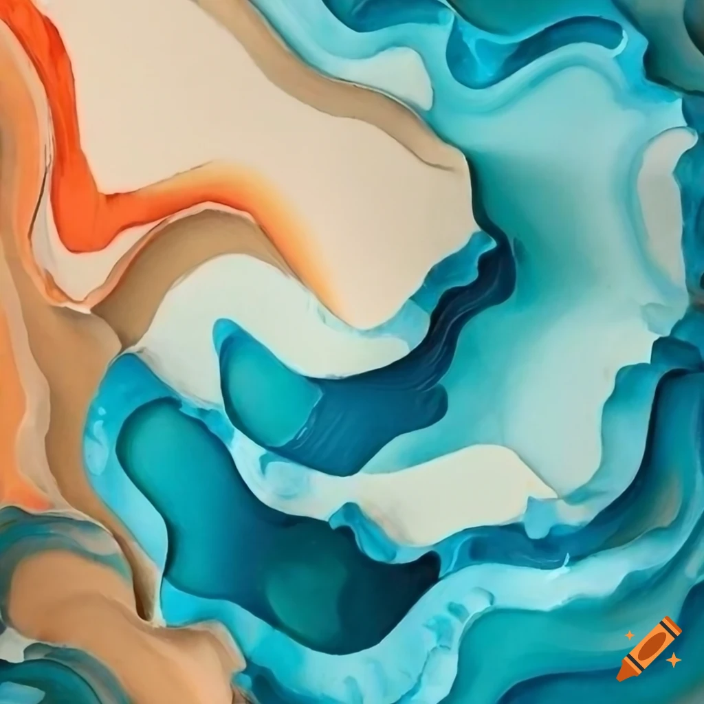 Crayon abstract collage shaped like a sea wave with mixed paper and thick oil paint on Craiyon