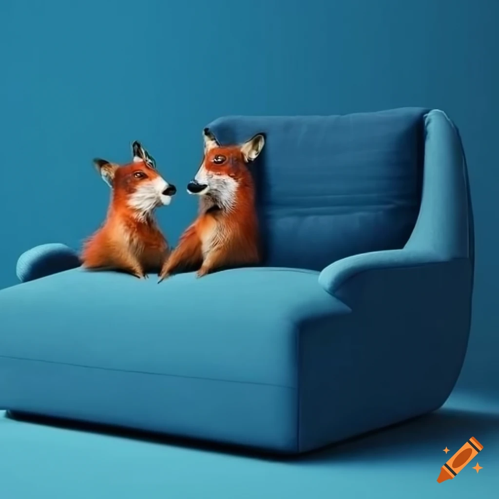 Big blue sofa with two foxes on Craiyon
