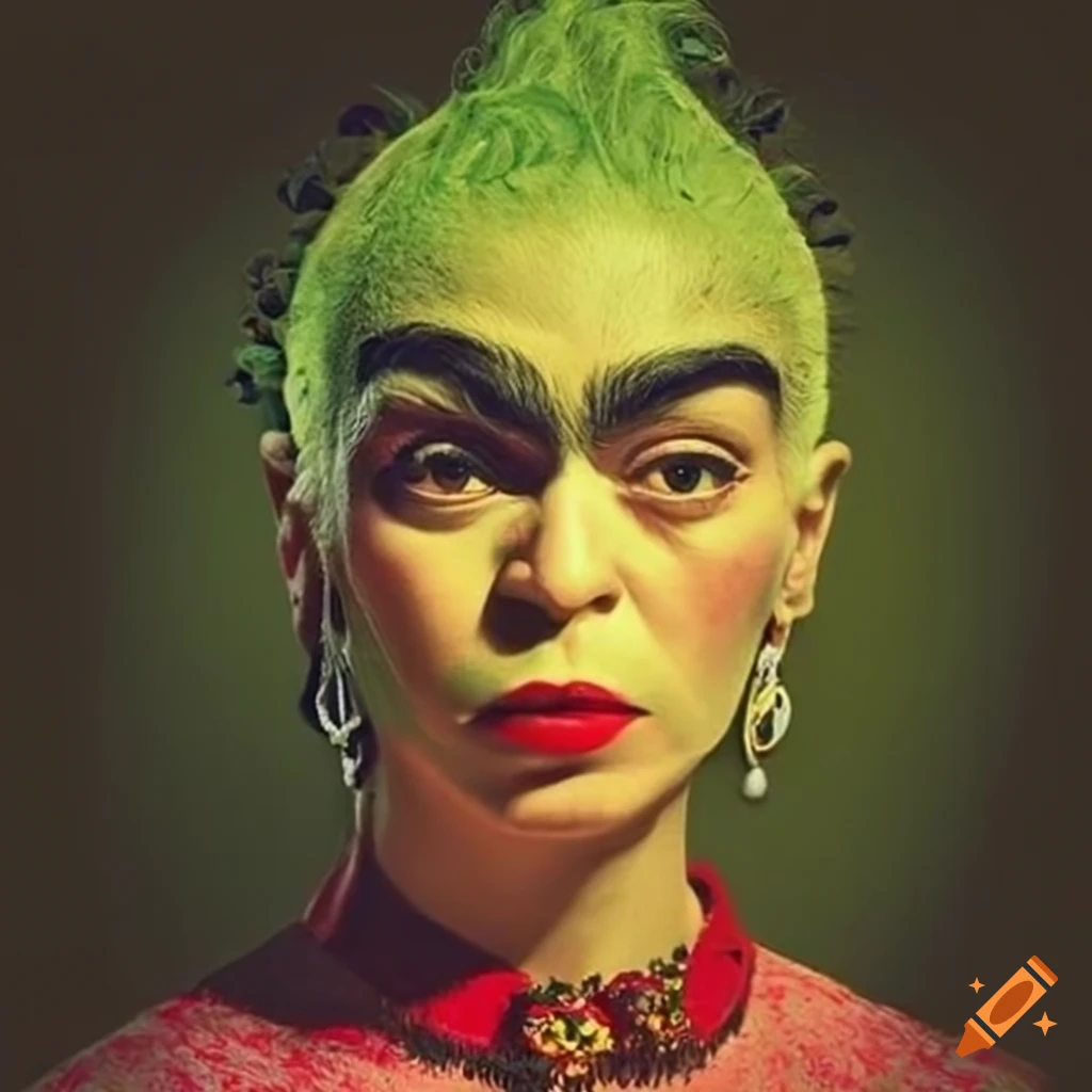 Artistic depiction of frida kahlo as the grinch on Craiyon
