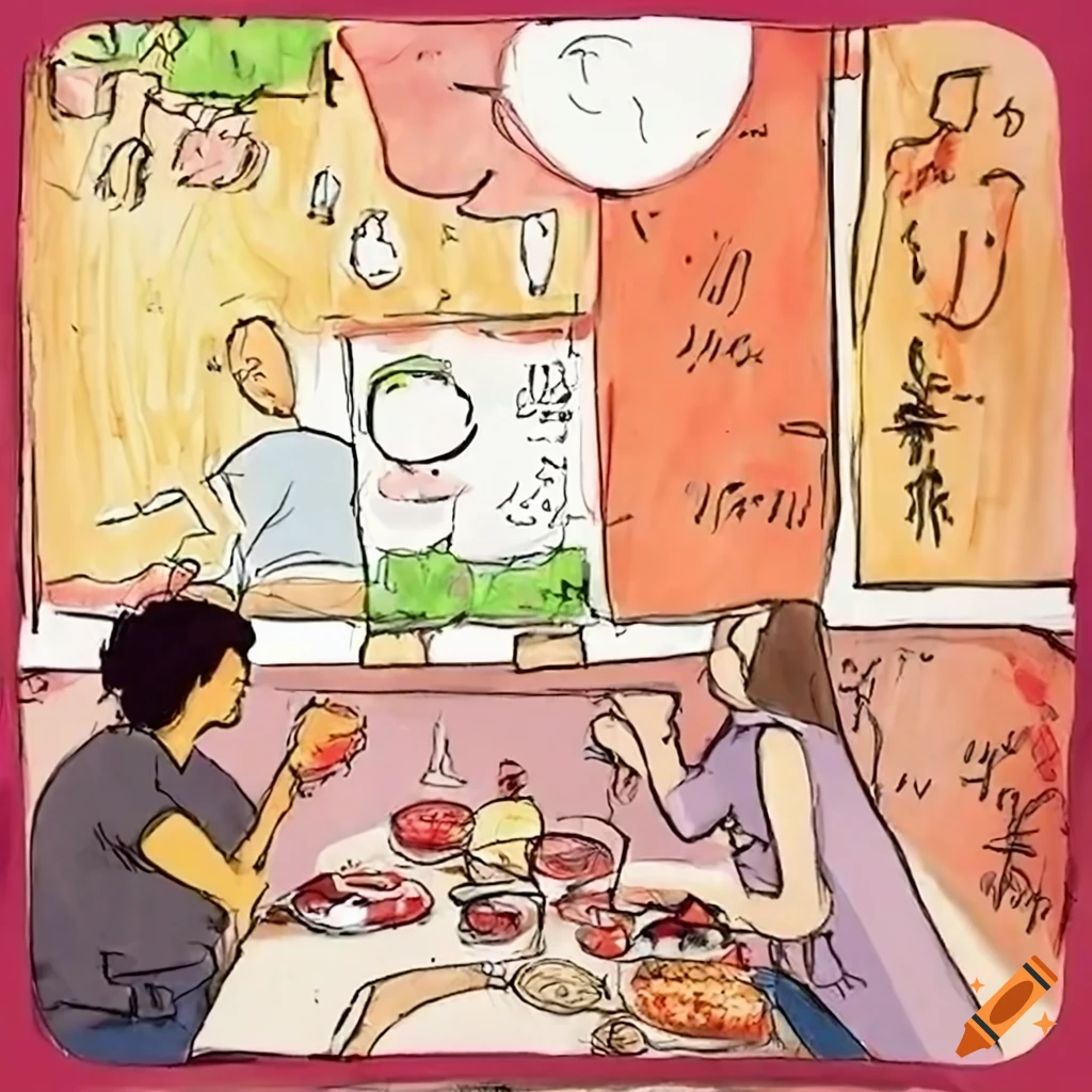 Sketches of a girl's point of view on a Korean BBQ date