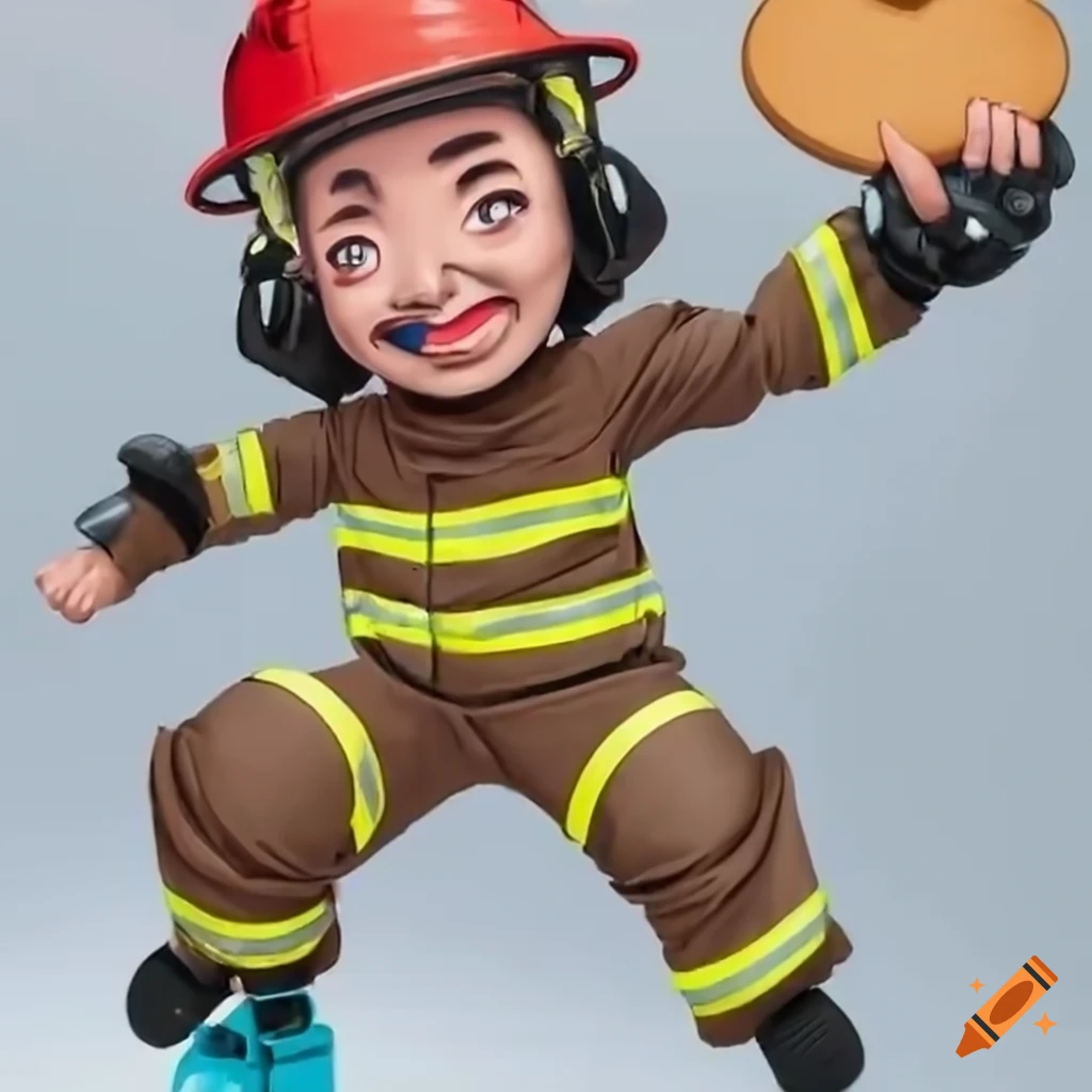 Firefighter on roller skates holding pancakes