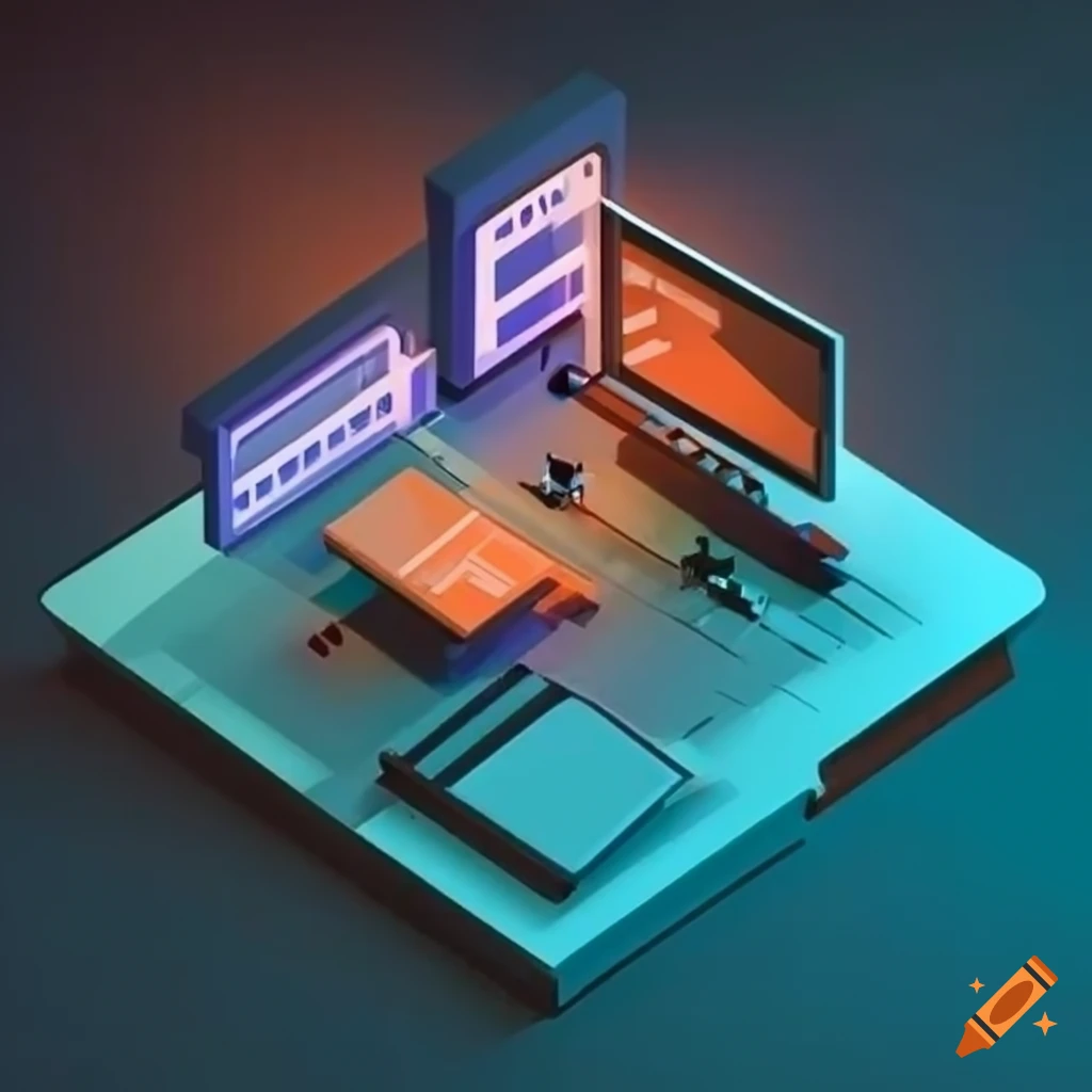 Isometric coding illustration on Craiyon