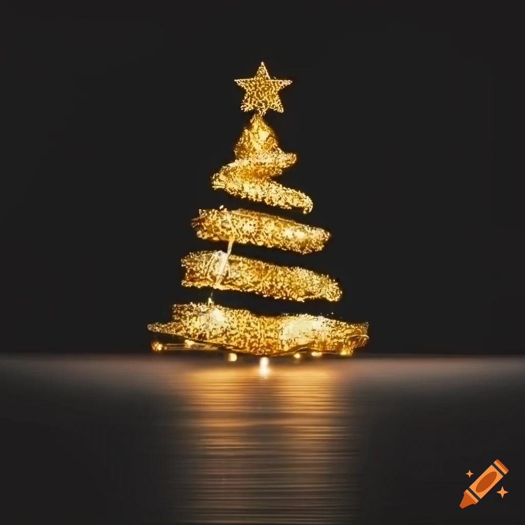 Golden christmas tree on building roof against black background on Craiyon