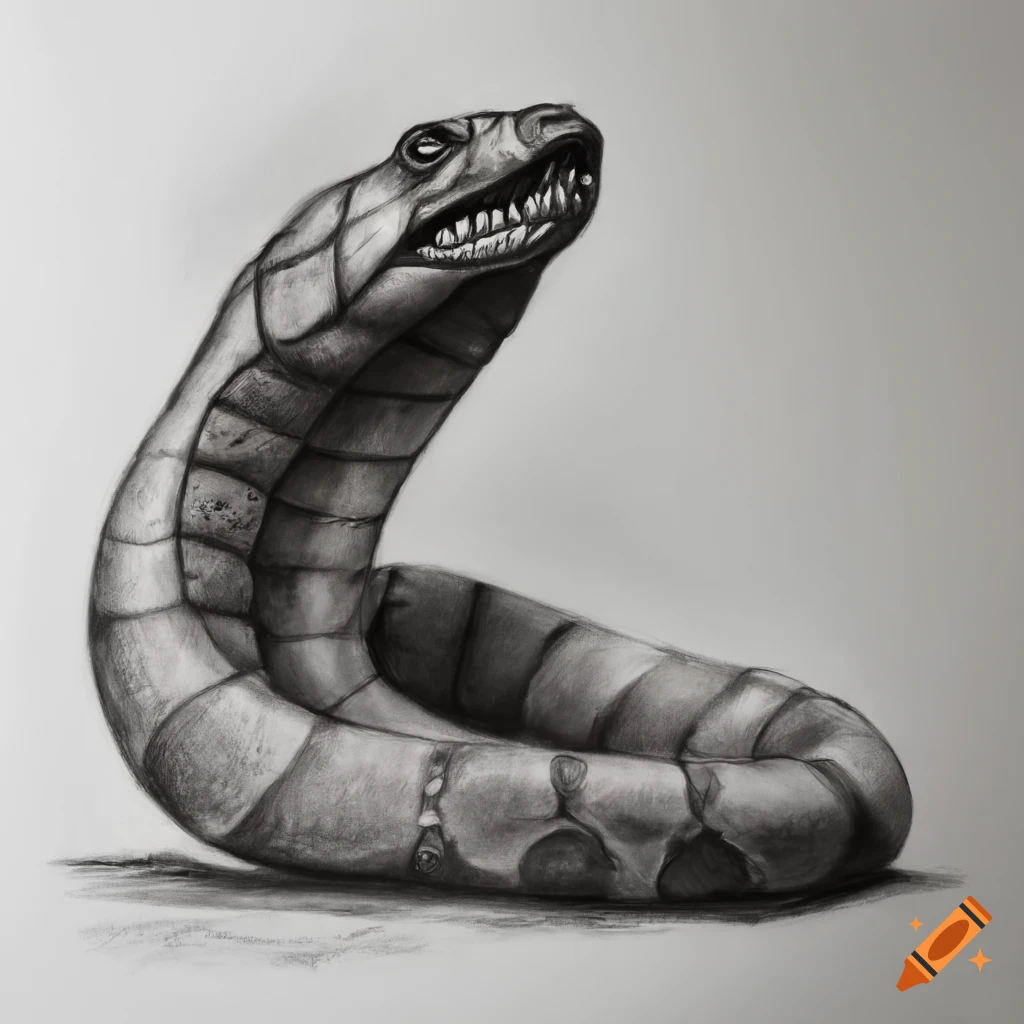 Charcoal drawing of a titanoboa on Craiyon