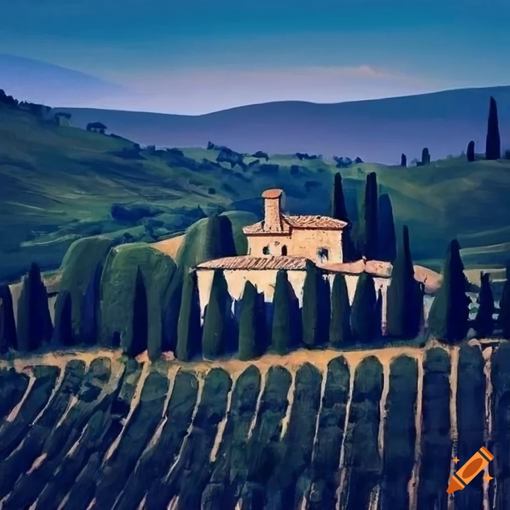 Charming chateau in Tuscany surrounded by vibrant olive groves and rolling hills