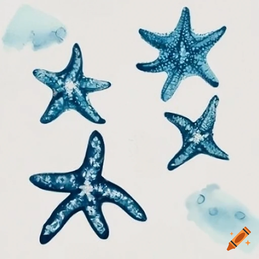 Blue starfish in watercolor style