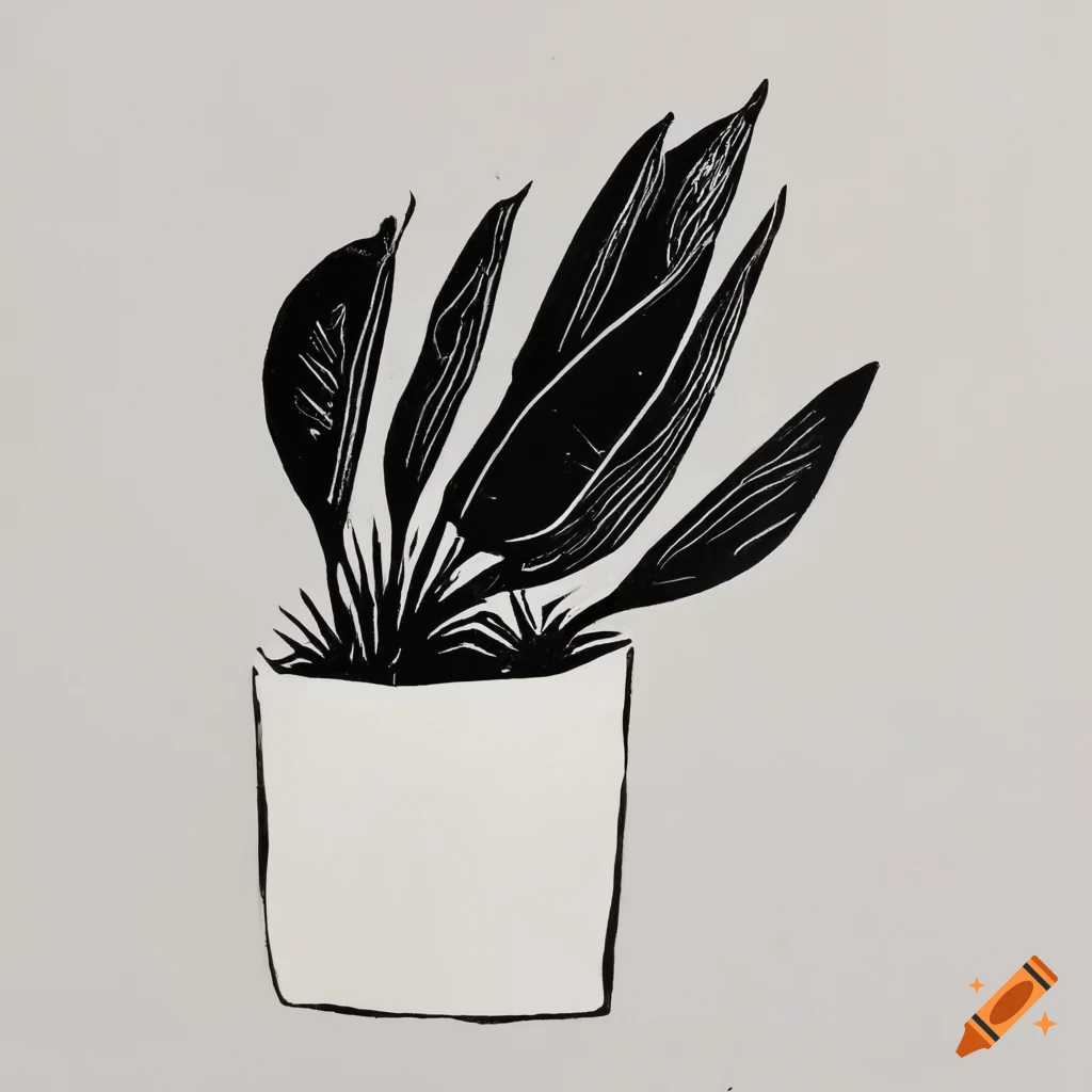 Minimalist Black And White Linocut Print Of A Plant minimalist-black-and-white-linocut-print-of-a-plant
