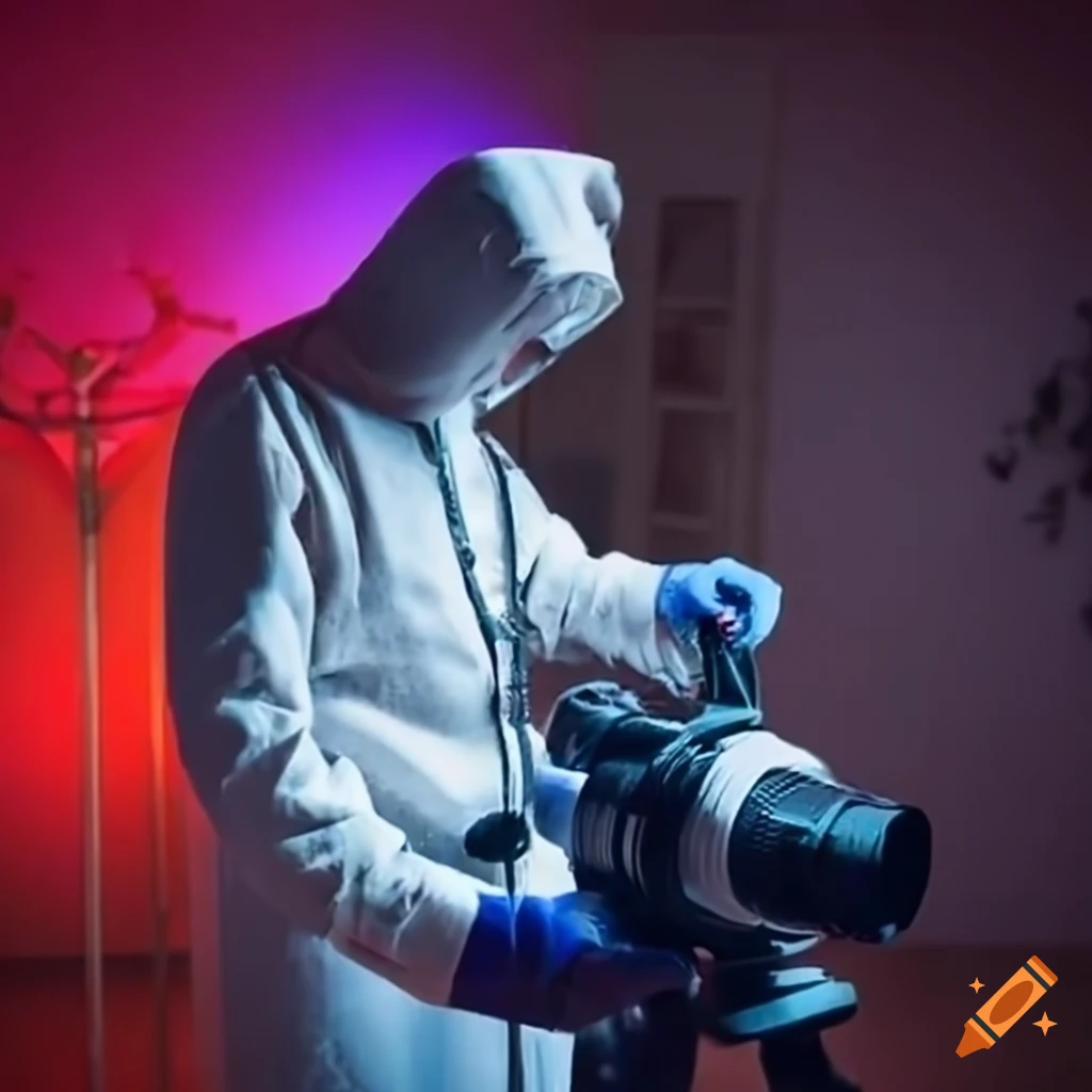 Crime scene technician at a Christmas-themed crime scene