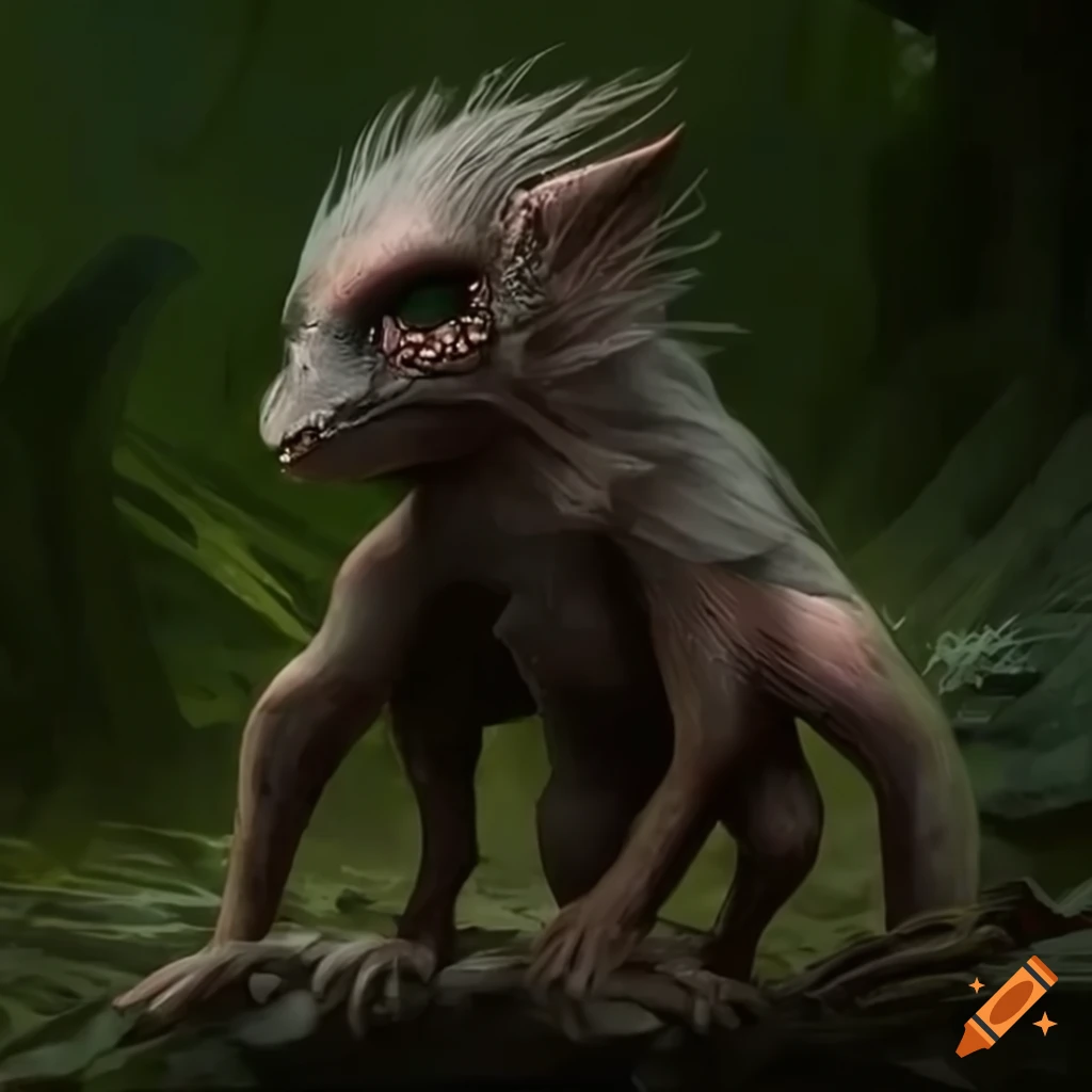 Small fantasy creature in an ash-covered forest on Craiyon