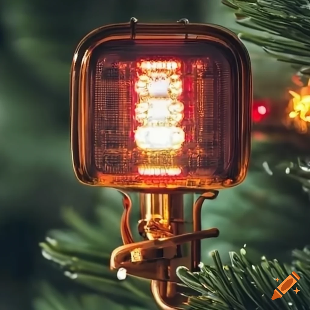 Turn signal lights for tractors on a christmas tree on Craiyon