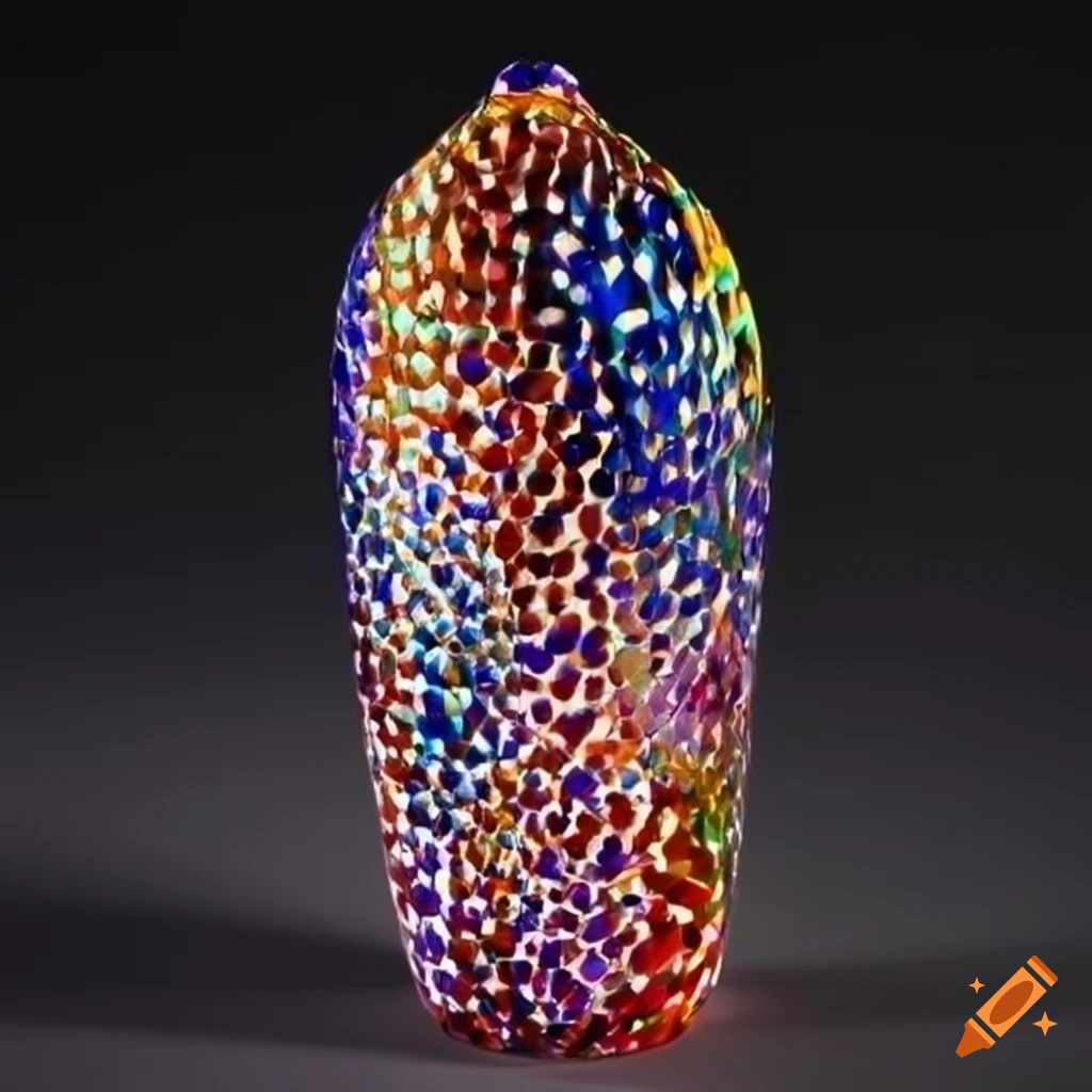 Pointillism glass sculpture with varied textures in a fantasy style