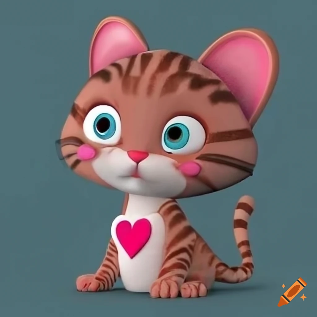 Cute 3d Pink And Red Valentine Tabby Housecat Character With Heart Markings On Craiyon 