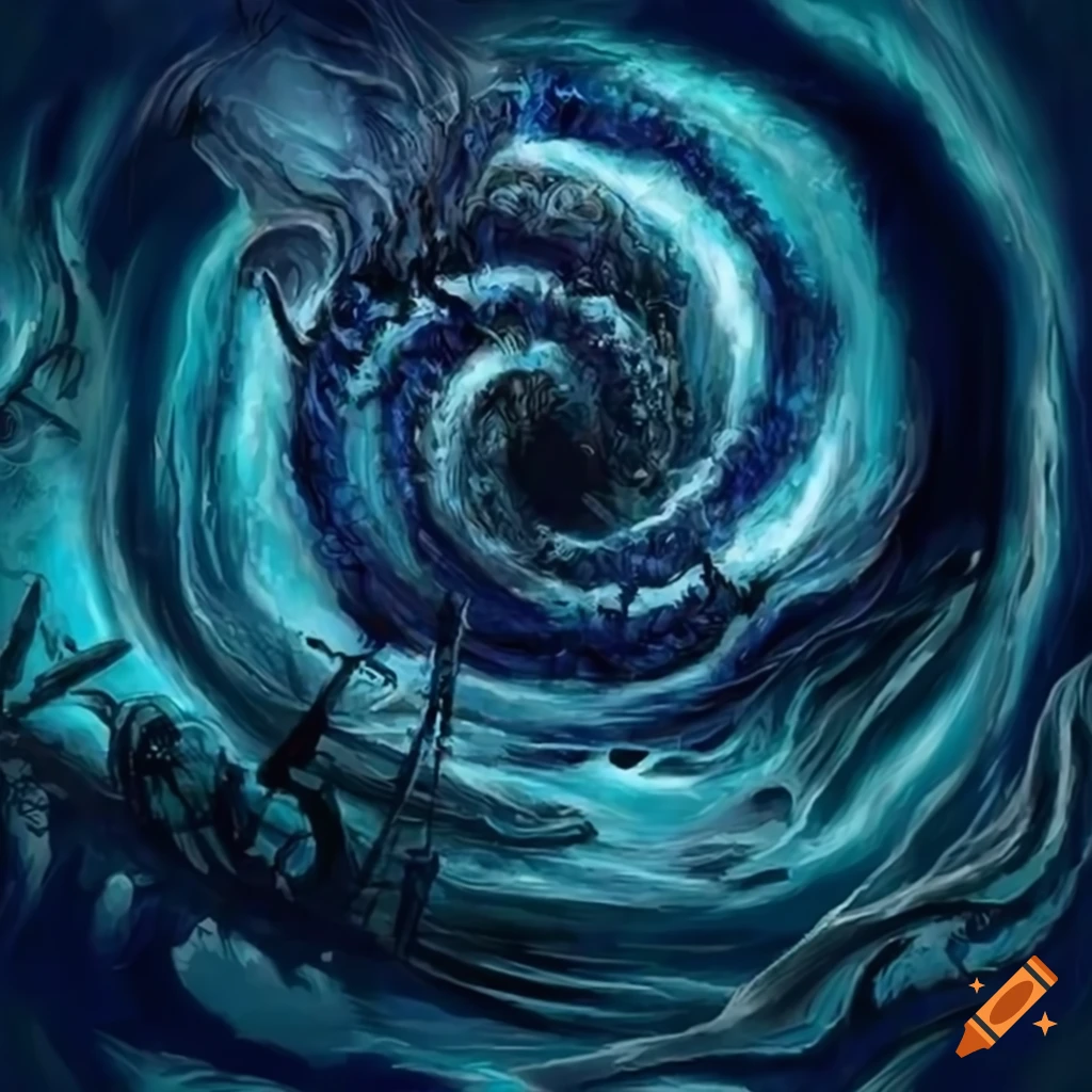 Epic battle scene with mystical runes in a dark blue fantasy art style