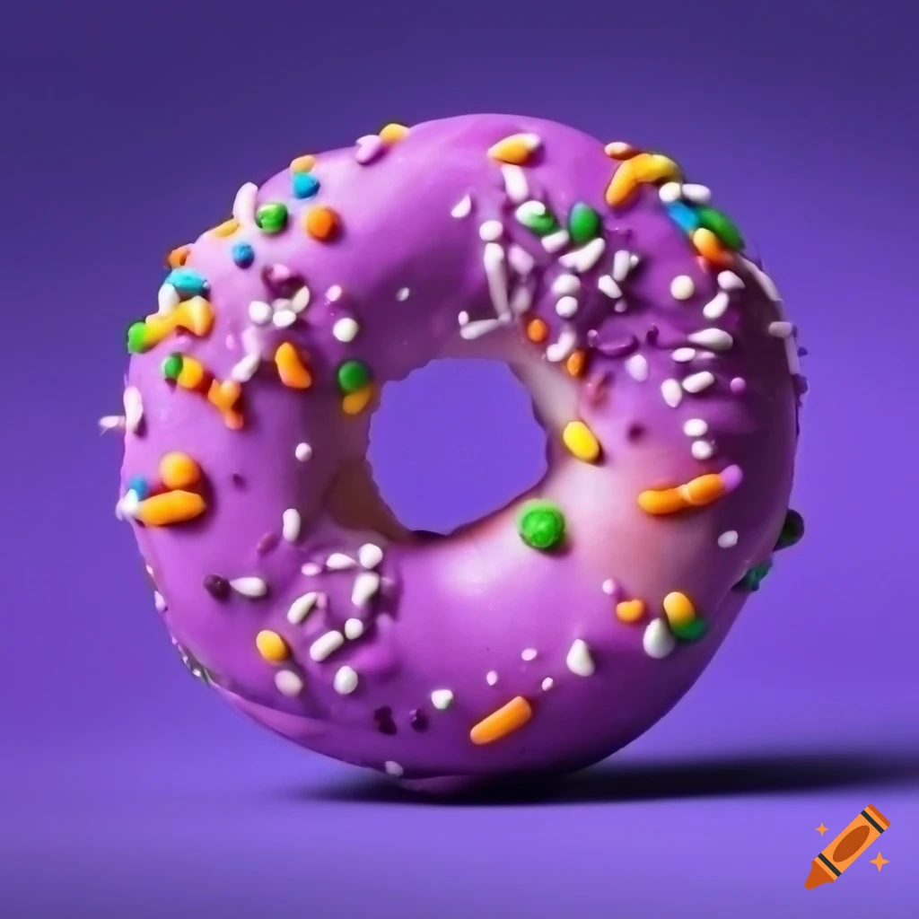 Purple bagel with sprinkles, skittles, and nerds toppings