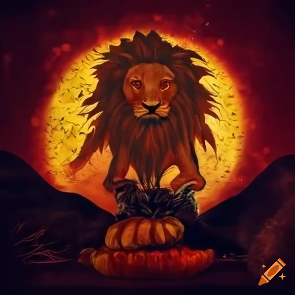 Yalda night celebration near a lake in golden autumn with the Qajar lion sun flag