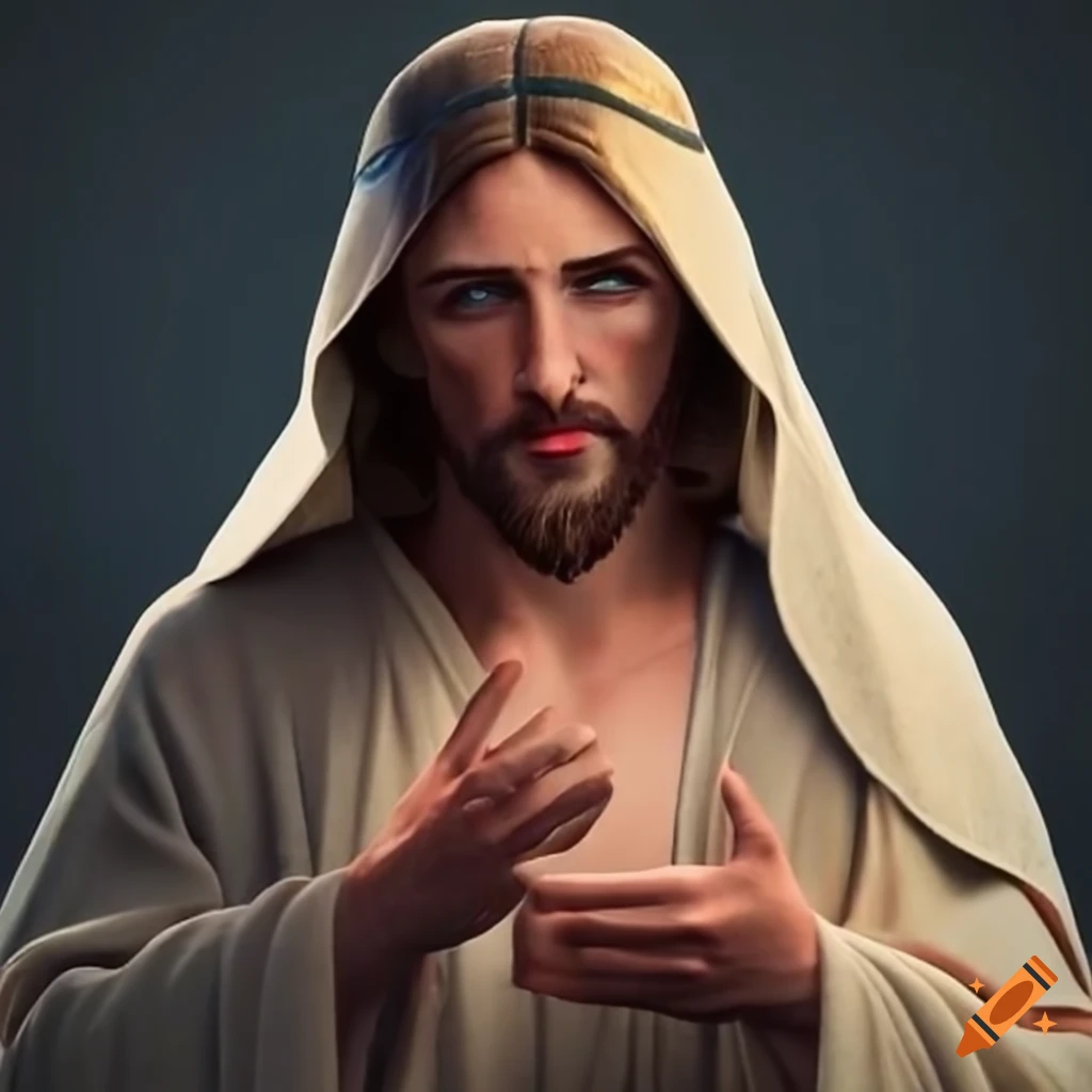 Artistic depiction of jesus christ in a snapback biting his lip on Craiyon