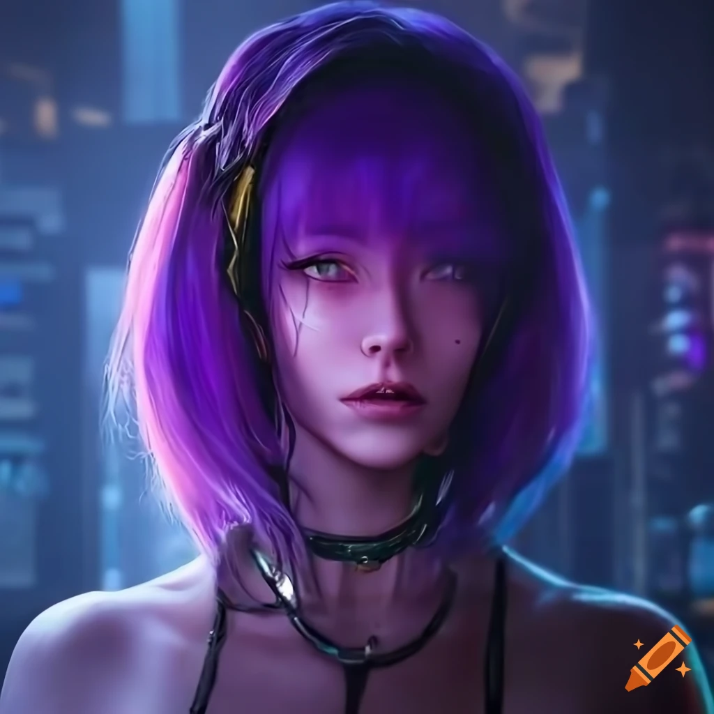 Cyberpunk Purple Haired Girl In Hyperrealistic 4k High Definition 7792