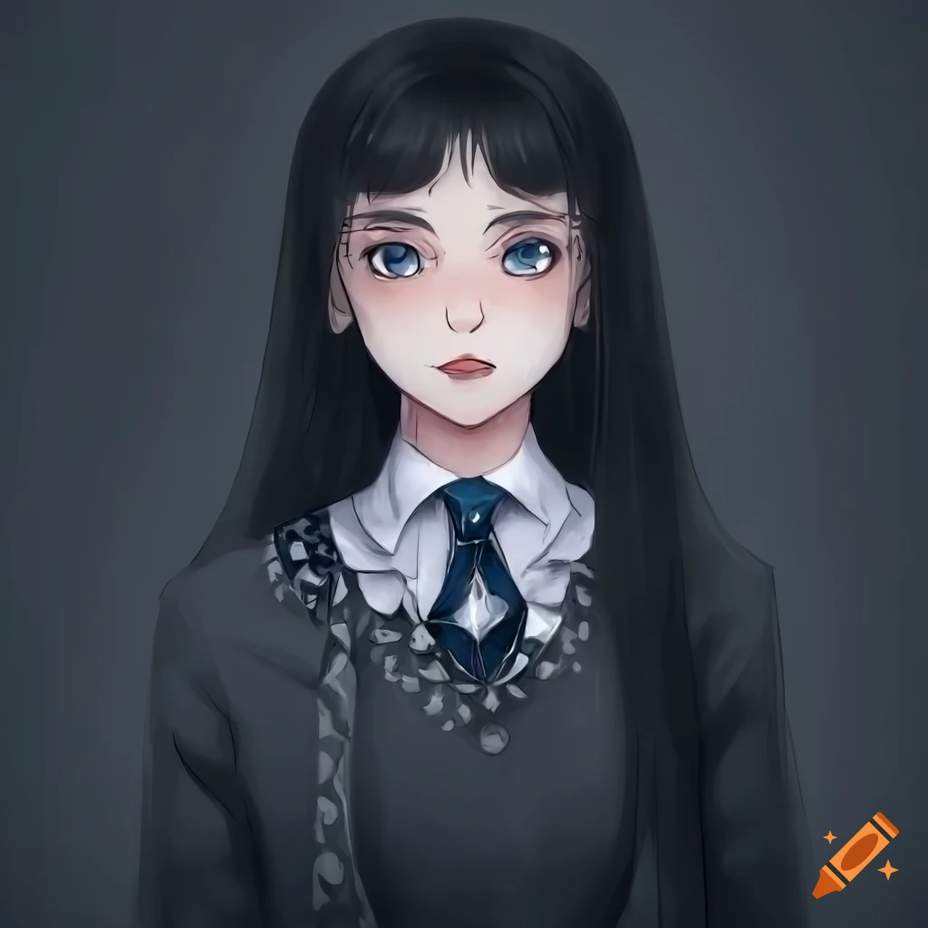 Beautiful young woman with blue eyes and school uniform in anime style