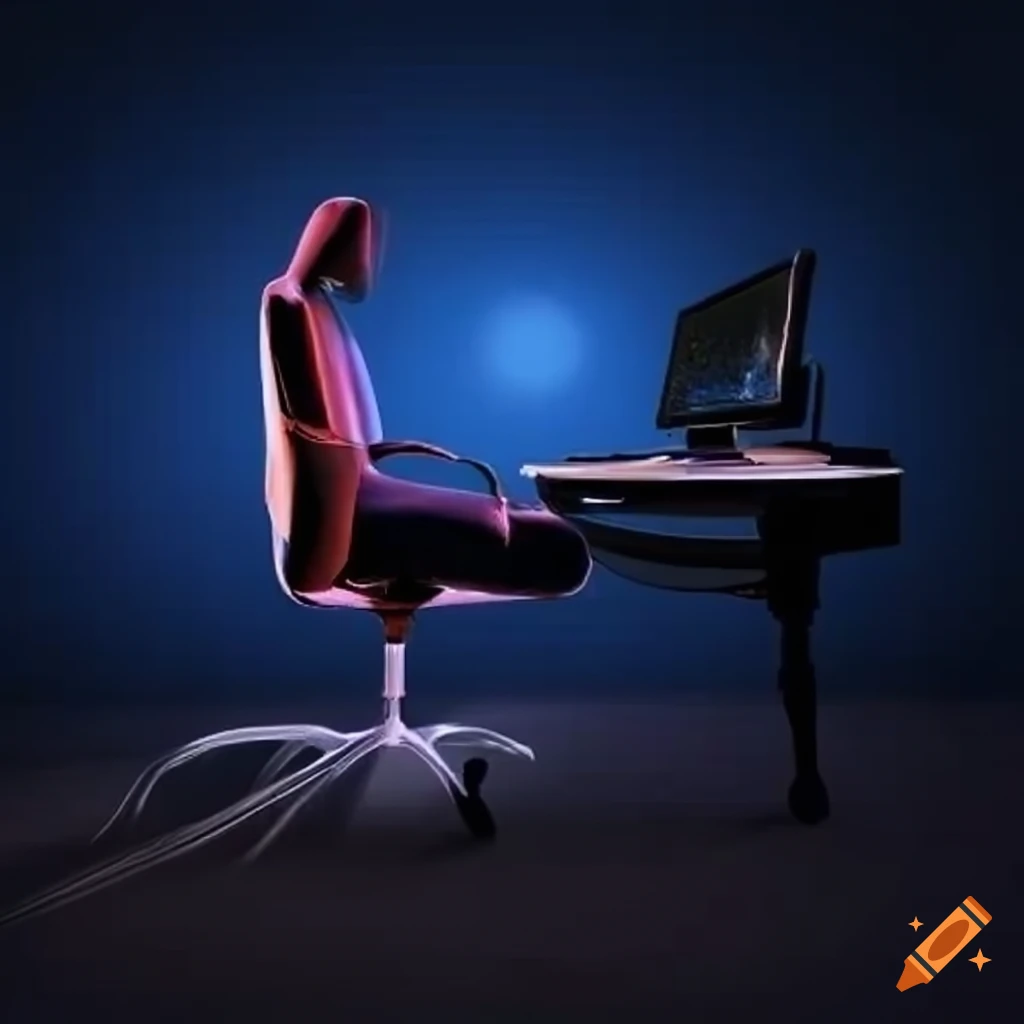 Computer chair in a virtual reality environment on Craiyon