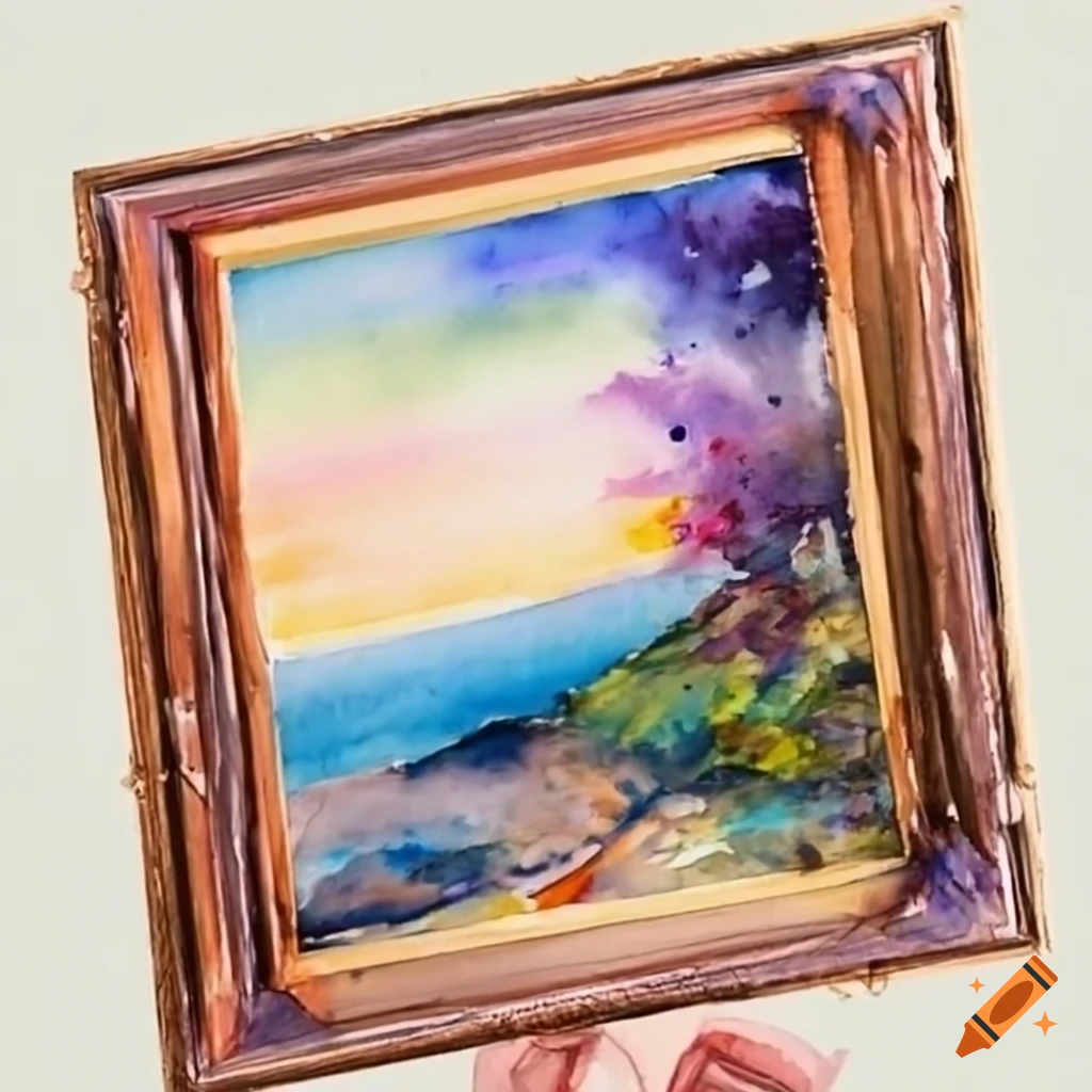 Watercolor painting of a blank canvas frame on Craiyon