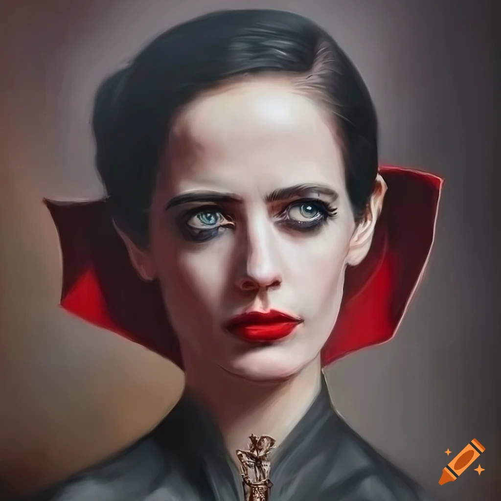 Moody oil painting of a woman in a dracula cape with vintage style on ...