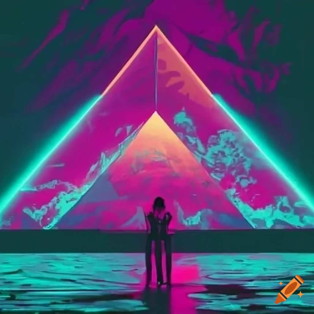Vaporwave battle in a computer pyramid setting