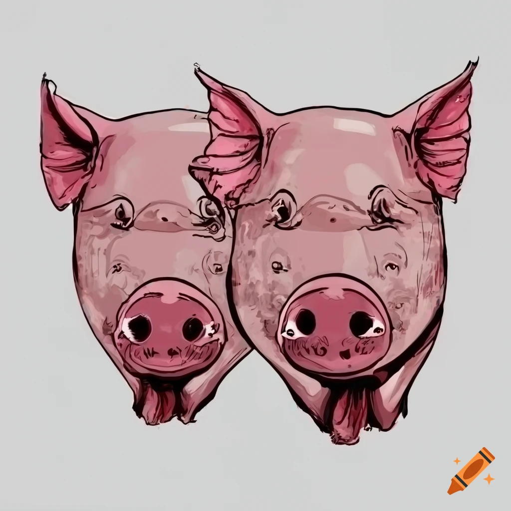 Two pigs on a white background